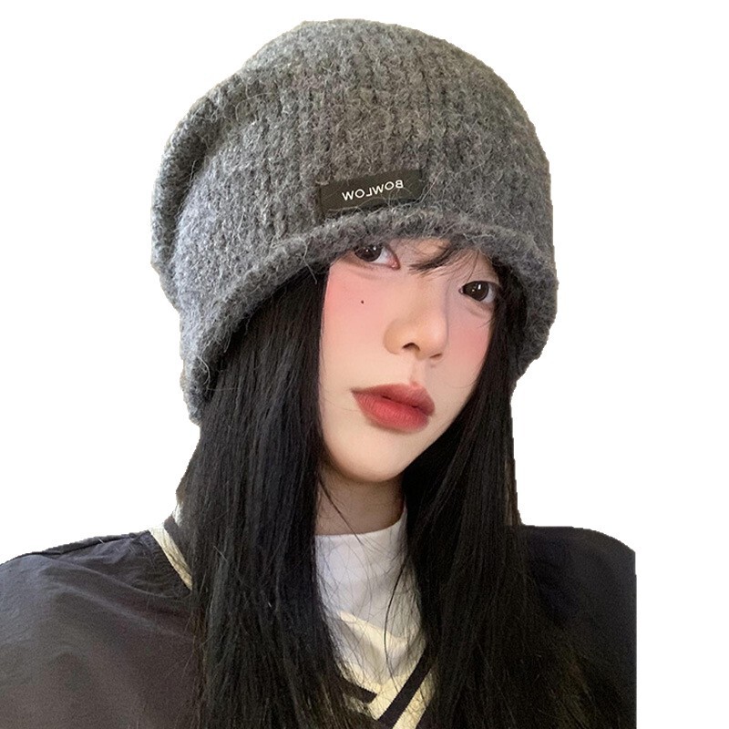 针织帽子女秋冬大头围冷帽韩系复古卷边堆堆帽显脸小护耳保暖羊毛|undefined