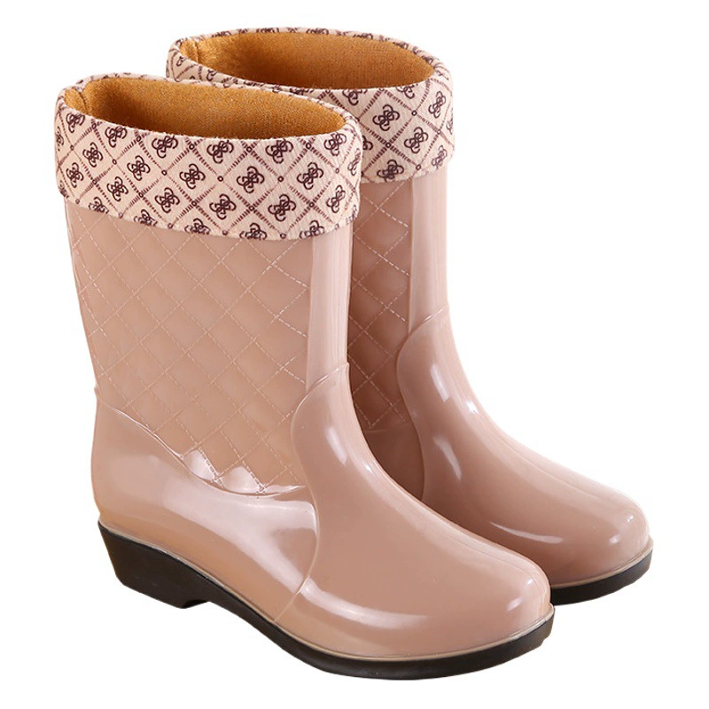Водная обувь оптом, резиновые сапоги средней бочки, женская модная съемная теплая утолщенная Водонепроницаемая противоскользящая обувь на флисовой подкладке, резиновые сапоги, защита труда, кухня