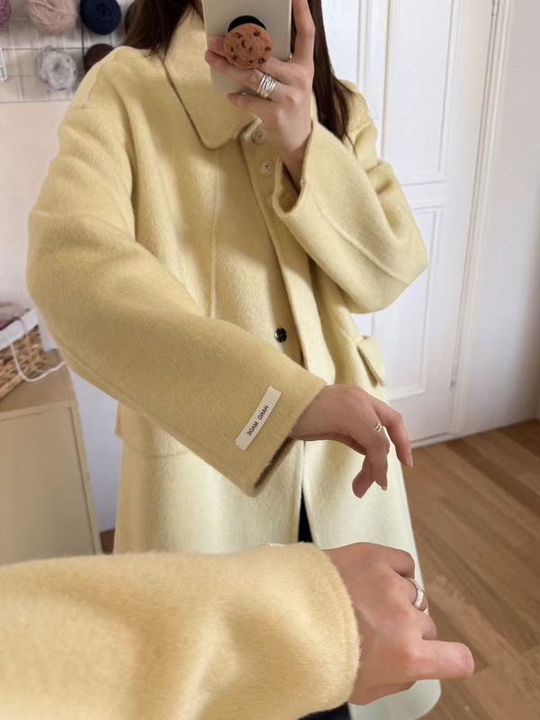 羊毛大衣秋冬新款2025斜挎包包长款氛围感娃娃领大衣女双面羊绒|undefined