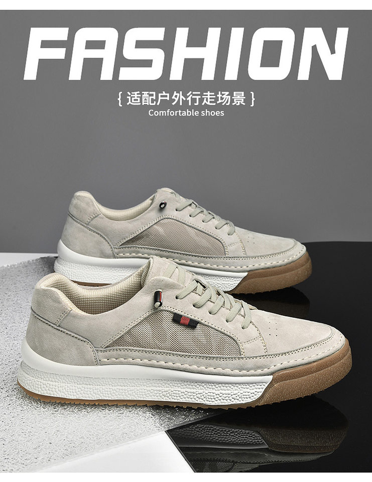 Giày sneaker nam da thật lộn nhung đế dày cổ thấp dáng thể thao — Màu vàng 2633, Màu xám 2633 chi tiết 13
