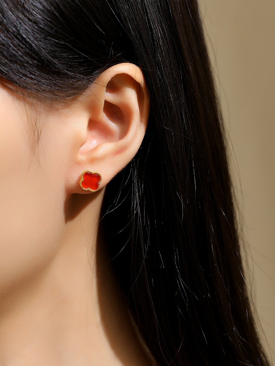 여성을위한 BAOSHAN SOUTH RED 귀걸이 아이스 레드 체리 레드  4 잎 클로버 귀걸이 새로운 중국 스타일 액세서리