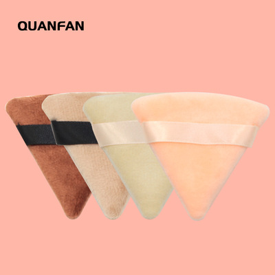 跨境超柔软棉质 直三角扇形丝带手钩定妆干粉散粉化妆粉扑