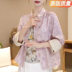 新しい中国風の両面にコートを着た2025春の新商品ファッション立襟気質ジャカード上着