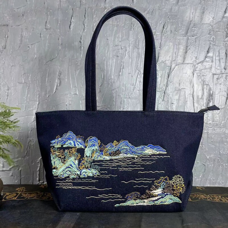 Tourist Attractions Ethnic Style Bag Embroidered Denim Fabric Shoulder Women's Bag Handbag Retro Art National Style Special Offer