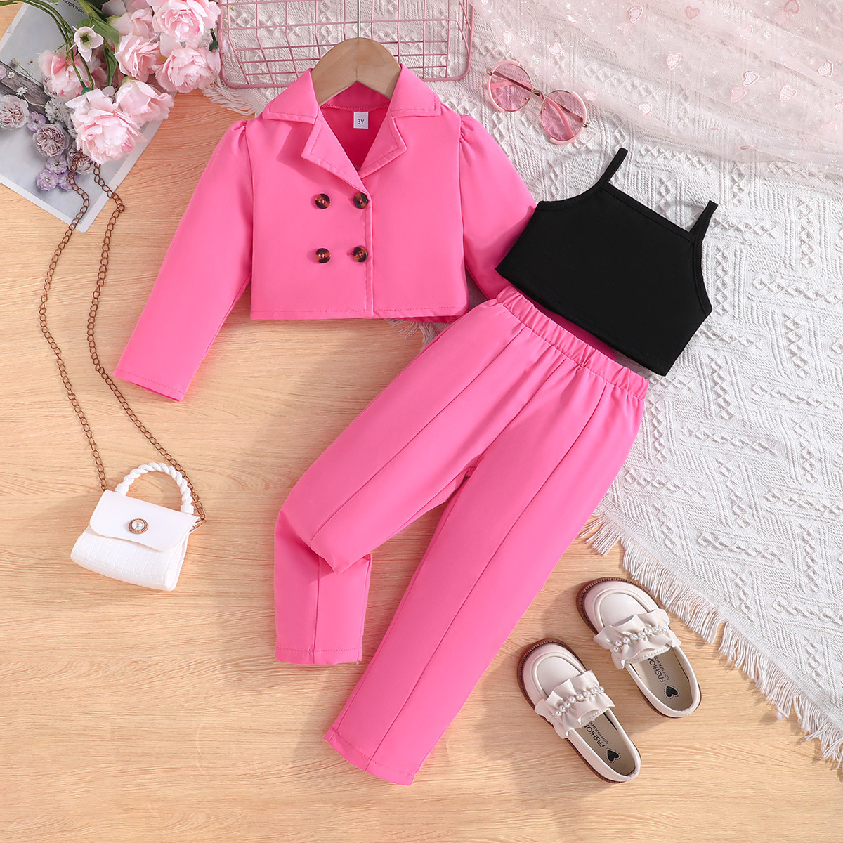 Girls Three Piece Set Formal Clothing For Girls Rose Red_voghion.com