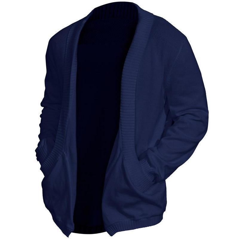 跨境Men's Solid Pocket Shawl Collar Knitted Cardigan Loose|undefined