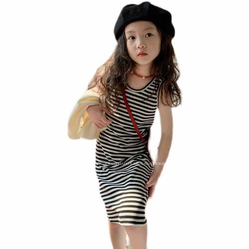 Girls' vest dress summer new Korean style striped western style suspender skirt vest dress for children and middle-aged children one piece drop shipping