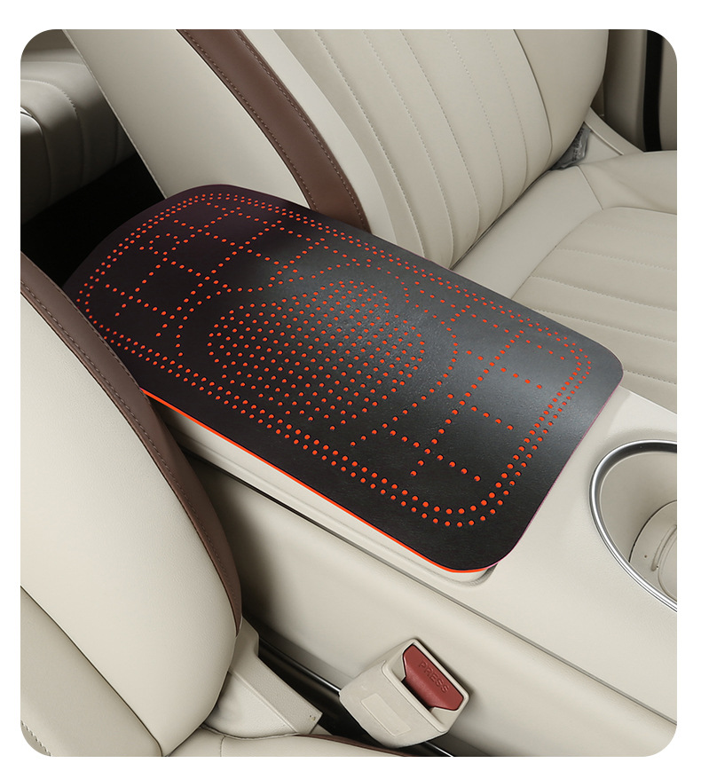 Car armrest box pad, suede cartoon heart perforated armrest box protective cover, universal central armrest heightening pad