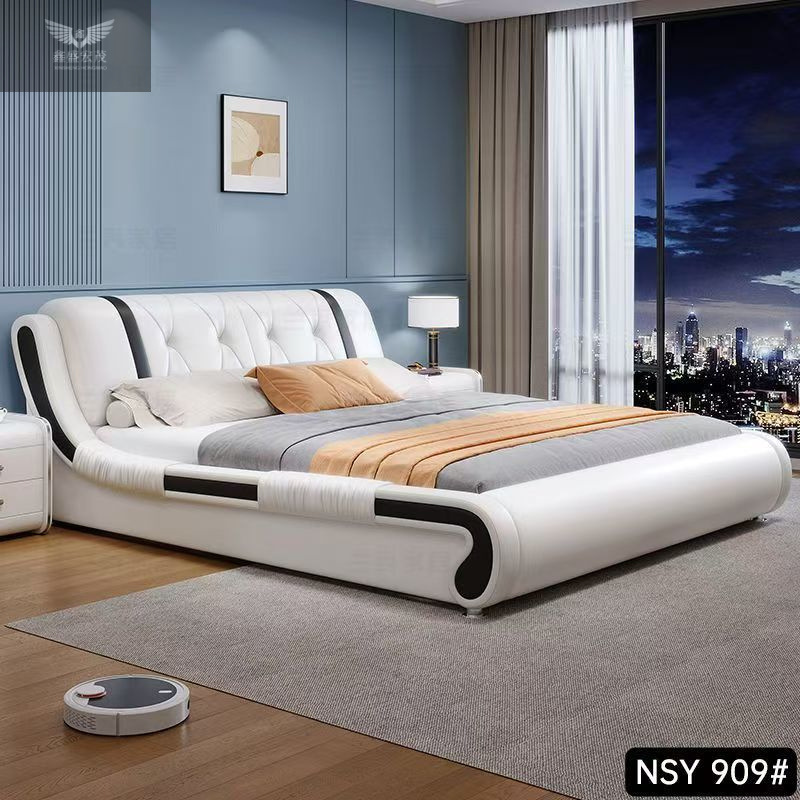 Cama de cuero nórdica moderna y simple cama doble tatami dormitorio principal lujoso ligero 1.5m cama grande de paquete suave dormitorio minimalista