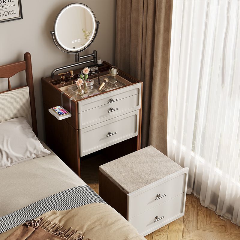 Small Apartment Cream Style Mini Makeup Table Modern Style Bedside Table Integrated Song Style Retractable 50cm Storage Cabinet