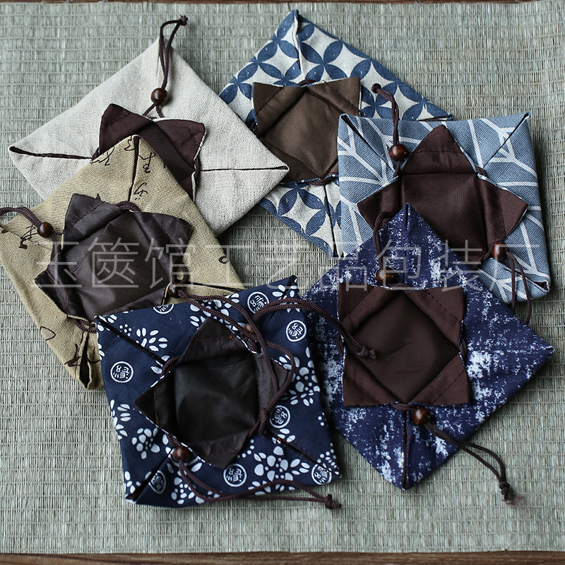 现货批发多色紫砂壶主人品茗杯麻布锦袋礼品袋印章建盏收纳袋锦囊