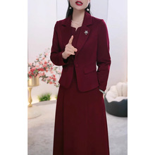 2025年春秋新款喜婆婆妈妈婚宴礼服套装女长袖小西服两件套连衣裙