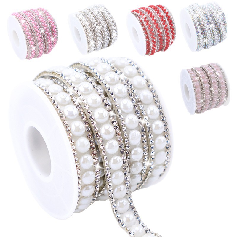 Tiras de diamantes de imitación de cerámica con perlas, accesorios de decoración de diamantes de imitación autoadhesivos para ropa, tiras de diamantes de imitación autoadhesivas image 6
