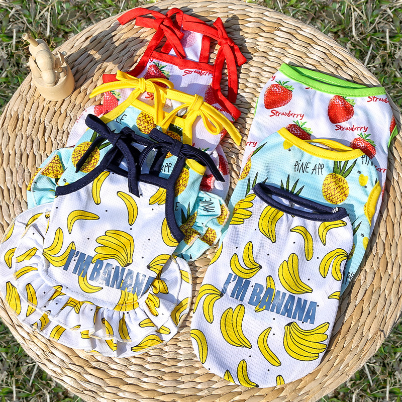 Fruta para mascotas fresa plátano impresión VIP Teddy cachorro ropa gato falda camiseta chaleco suministros fábrica