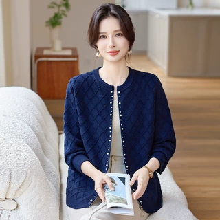 中老年人女装厚款奶奶羊毛衫外套秋冬羊毛针织开衫上衣妈妈装毛衣
