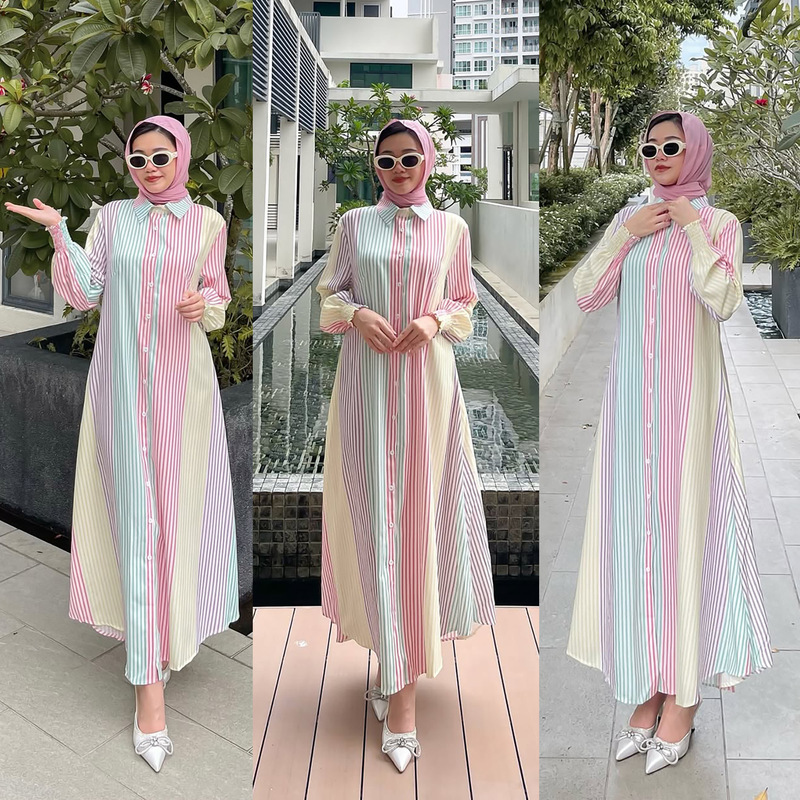 M302 Southeast Asian Women's Spring and Autumn Striped Shirt Dress, Popular Dress on Shopee in Indonesia and Malaysia, Available for Dropshipping