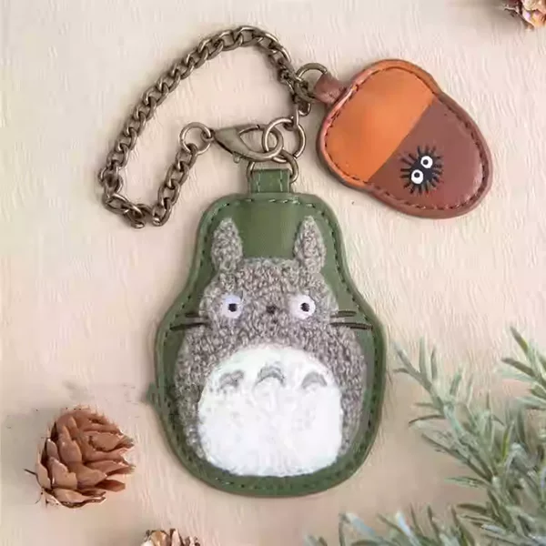 In-Stock Japanese-Style Totoro Embroidery Mixed Leather Double Pendant Keychain Cartoon Cute Bag Accessory