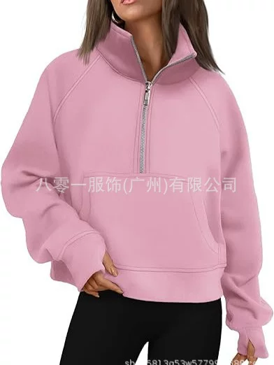 2024 autumn and winter Europe and the United States foreign trade cross-border women's clothing Amazon new half zipper short collar fleece-lined solid color vests