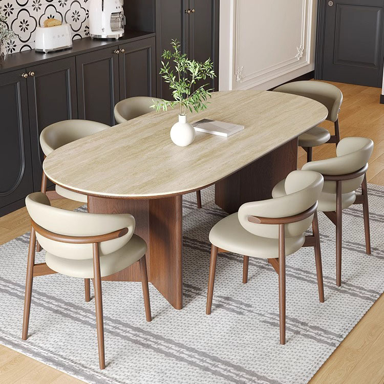 Medieval Style Solid Wood Retro Dining Table Simple Travertine Slate Small Apartment Oval French Designer Dining Table for Home Use