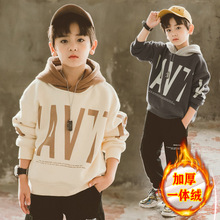 儿童装男童加绒卫衣2025冬季中大童男孩秋冬款加厚上衣炸街打底衫