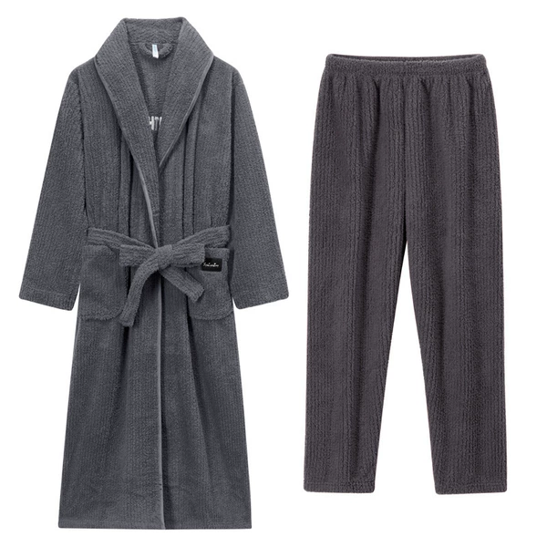 Women - Dark gray lapel bathrobe + pants