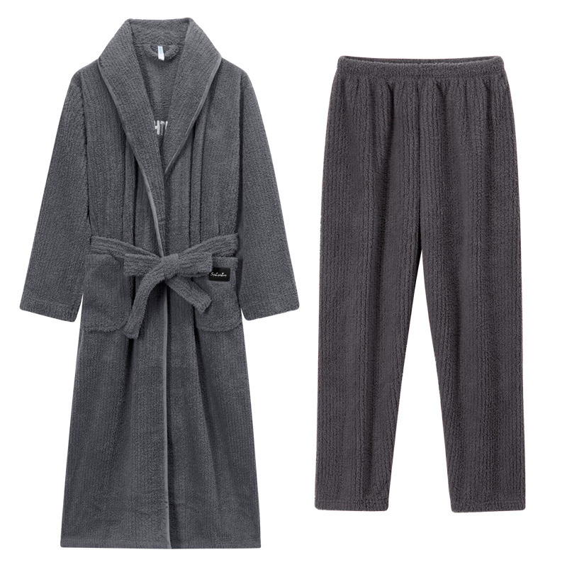 Демисезонный халат, коралловый бархат pijama, длинный зимний комплект, (Physicals), для любимого, увеличенная толщина