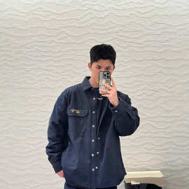 正确版原标D家新款海军蓝色棉质牛仔布工装棉服休闲潮流男女同款