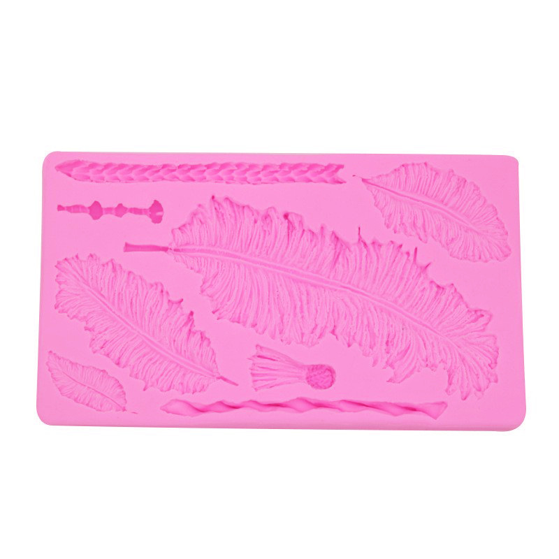Molde de silicona en relieve decorativo de pastel de fondant con textura de plumas Molde de galleta de resina de epoxi de chocolate retro
