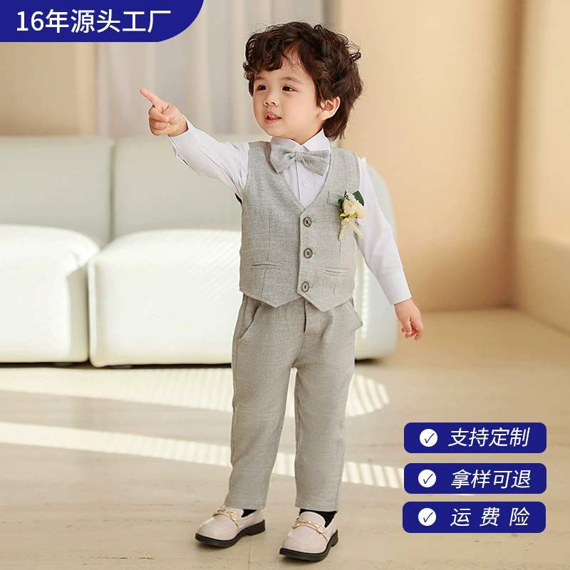 Детский весенне-осенний костюм-жилет, платье с длинными рукавами для мальчика, костюм для первого дня рождения ребенка, детский костюм для выступления с цветочным узором для маленьких и средних размеров.