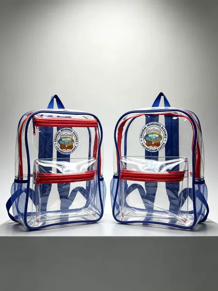 Transparent backpack, wear-resistant PVC school bag, color-blocked handbag, school backpack for primary and secondary school students, large-capacity travel bag