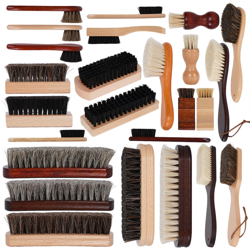 Cross-Border Amazon Foreign Trade High-End Horsehair Shoe Brush, Oiling, Polishing, Cleaning Leather Brush, Soft Bristle Care Brush Wholesale