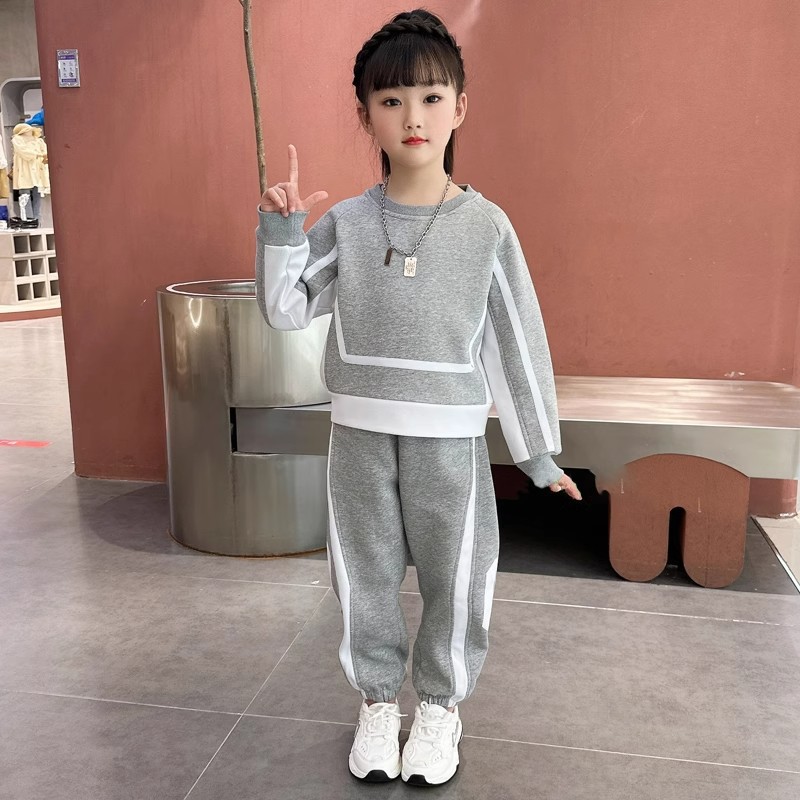 Kinderkleidung Mädchen Herbstoutfit 2024 Neue mittelgroße Kinder Langarm Kontrast Hoodie, Harenhose_voghion.com