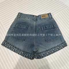 LENGE南油婦人服D25 エレガントでカジュアル、シンプルで若々しい、老眼鏡風の裾が特徴のデニムショートパンツ、どんなスタイルにも合う万能アイテム