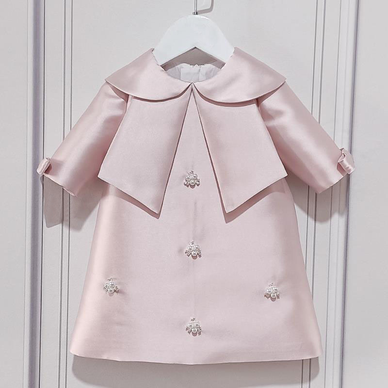 粉色女童禮服2024新款可愛A字長裙百天生日聚會女寶寶宴會禮服裙