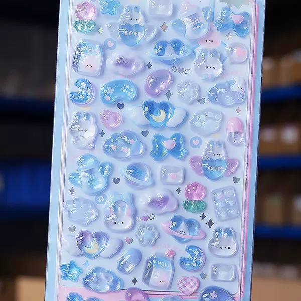 Embossed Sticker-Blue Bunny