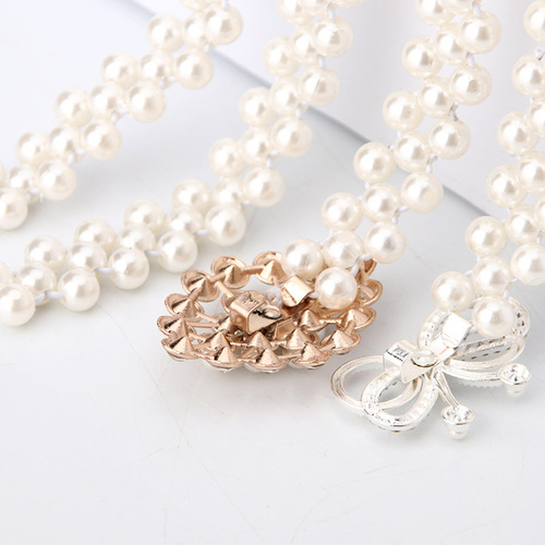 Women's Pearl Waist Chain Korean Style Rhinestone Pearl Decorative Belt Fashion Sweet Dress Elastic Belt Women Wholesale