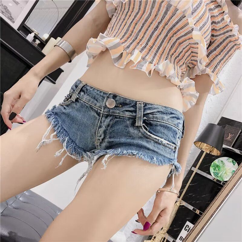 New Style Ultra-Short Denim Shorts, Sexy Ultra-Low-Rise Hot Pants, Nightclub Women's Pants, Tight-Fitting Slimming Low-Waist Hip Pants, Street Style