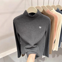 欧货半高领爱心正版双面德绒加厚卫衣女2025秋冬新款打底衫宽松潮