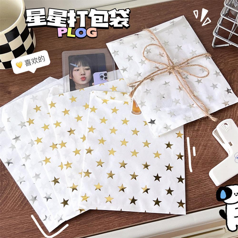 ins simple silver gold high-end star bronzing paper bag gift packaging bag card kraft paper packaging material