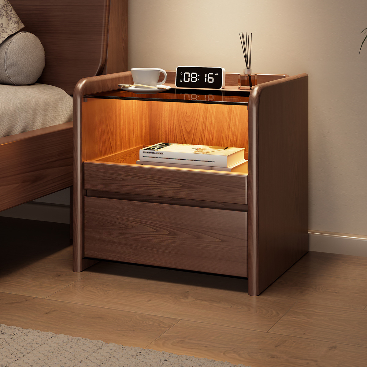 Smart Solid Wood Bedside Table Multi-Functional Wireless Charging Modern Simple Bedroom Small Storage Cabinet Bedside Storage Rω
