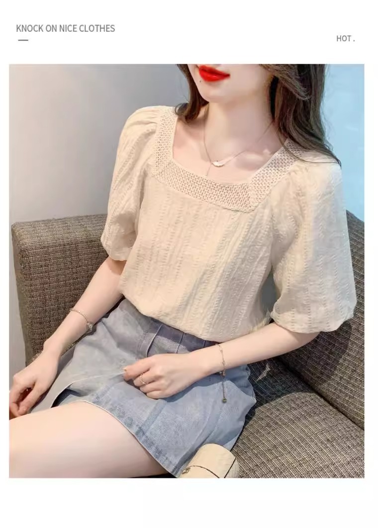 Áo sơ mi voan ngắn tay kiểu Pháp che bụng tôn dáng nữ — Màu mơ chi tiết 14