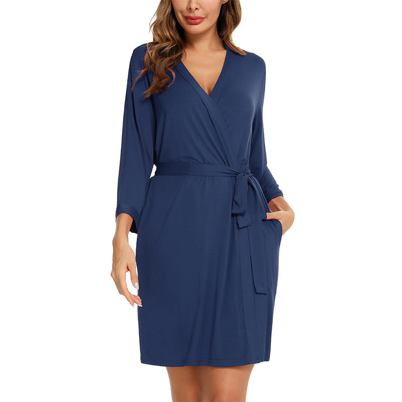 GraceChic Modal-Nachthemd für Damen, Frühling/Herbst, langer Bindemantel, Viskose-Milchseide, europäischer und amerikanischer Stil, Übergröße, einfarbig_voghion.com