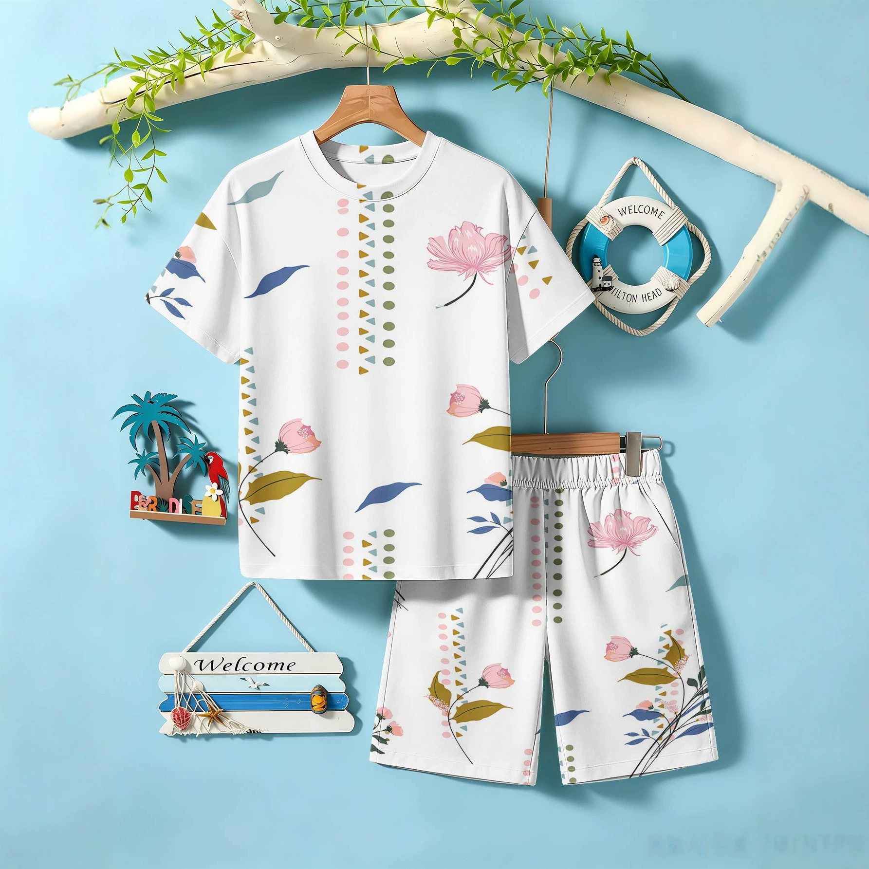 Ensemble T-shirt et short garçon style européen/américain, vente flash été, direct usine, impression 3D._voghion.com