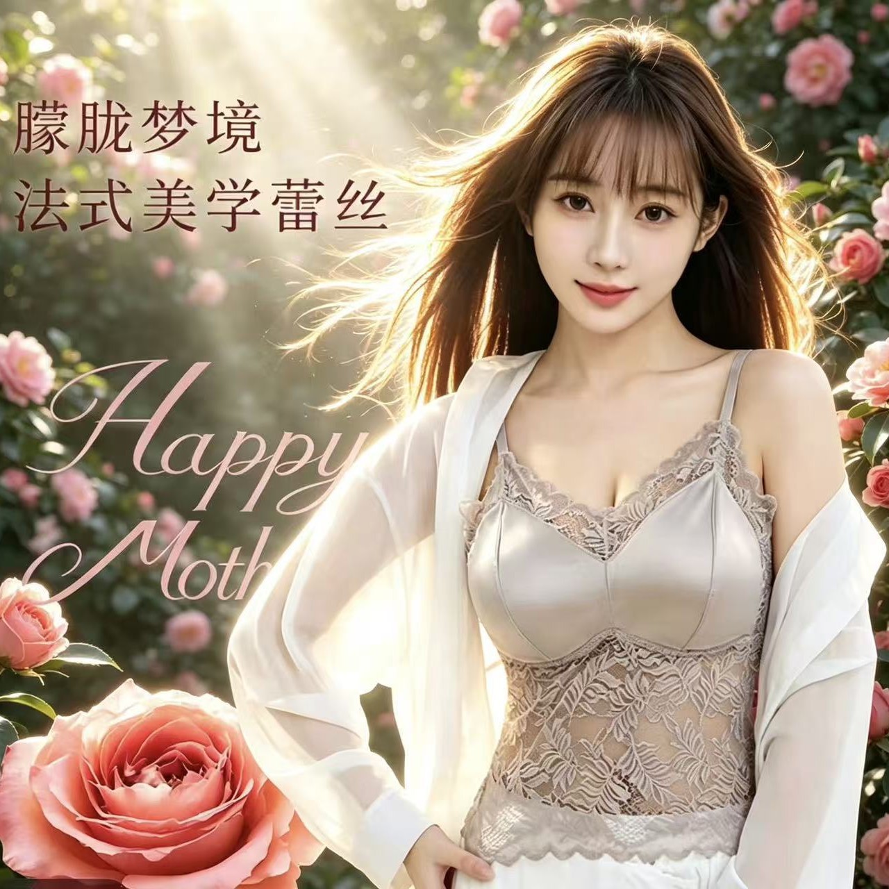 2026新版夏季性感法式蕾丝美背吊带露背透气缎面固定杯吊带背心