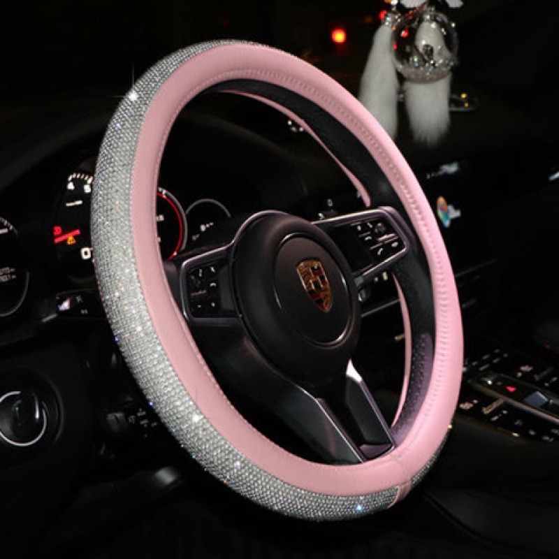 Transfronteriza nueva cubierta del volante del coche cuero moda rhinestone oro seda felpa Four Seasons universal diamante cubierta del volante