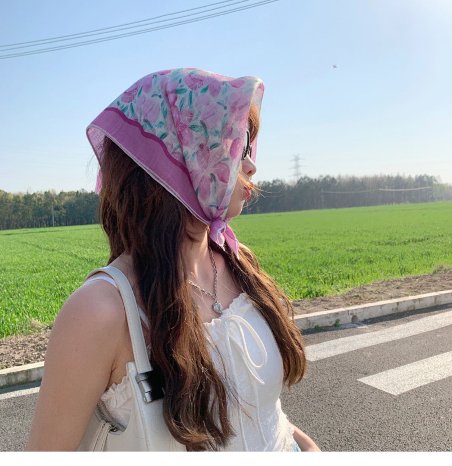 小清新棉麻围巾小方巾女花朵小碎花文艺复古领巾春夏装饰发带头巾