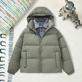 2024冬季假两件套里羽绒服时尚潮牌连帽羽绒保暖外套加厚休闲百搭