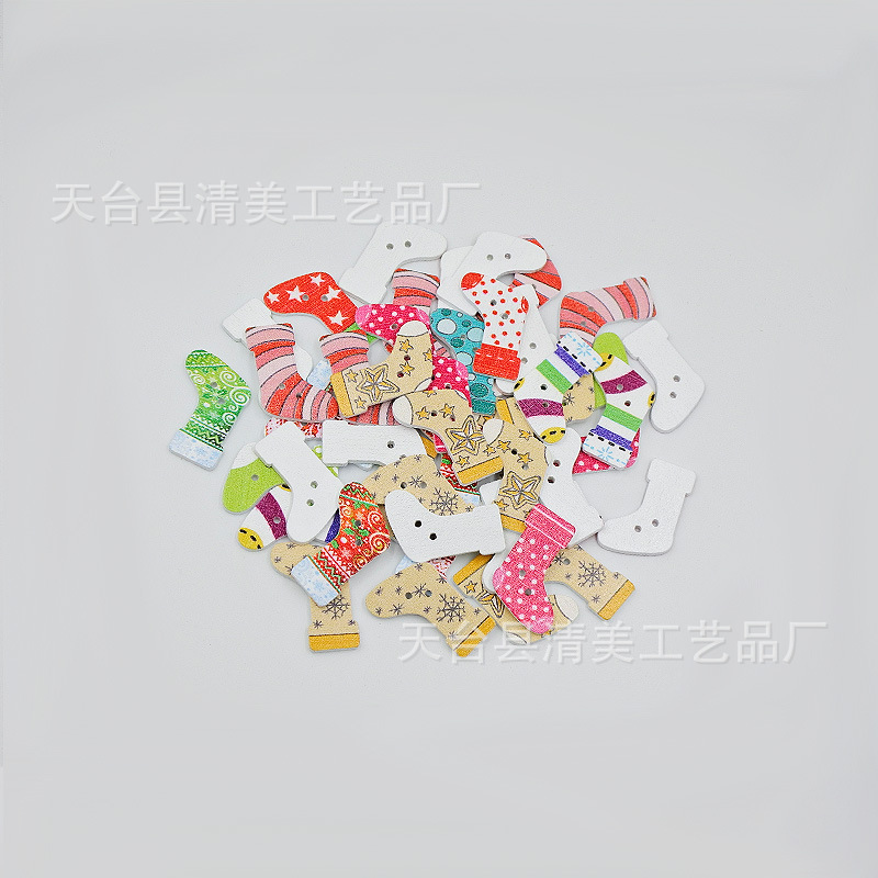 30mm fondo blanco estilo de Navidad calcetines de Navidad DIY decoración de madera calcetines de Navidad botones todo fósforo