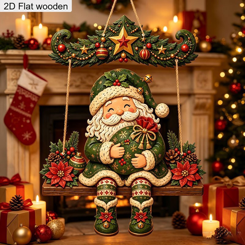 2-Piece Set of Swinging Santa Claus Wooden Hanging Signs for Winter Christmas Front Door Decorations and Christmas Parties 2-Piece Set of Swinging Santa Claus Wooden Hanging Signs for Winter Christmas Front Door Decorations and Christmas Parties