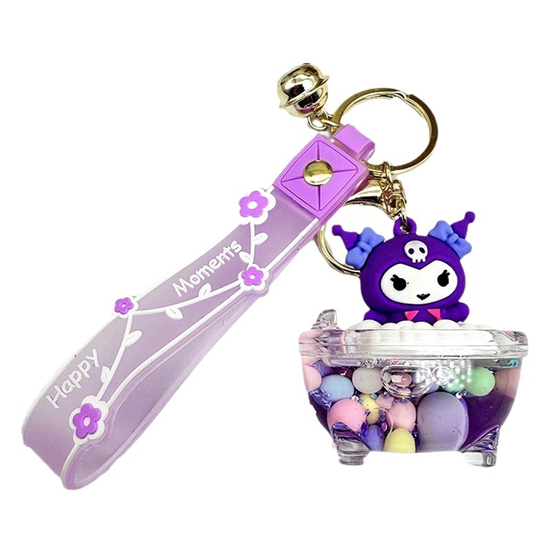 Sanrio Cartoon Quicksand botella llavero creativo exquisito de las mujeres mochila colgante pequeña joyería aceite llavero colgante